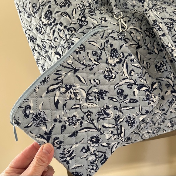 Vera Bradley Light Blue and Navy Quilted Floral Tote with Zip Pouch - Picture 2 of 14